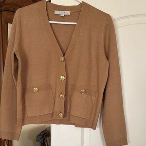LOFT Women's Camel Cardigan with Gold Buttons